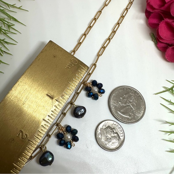 NEW⚜️Freshwater Tahitian Pearl & Crystal Flower Charm Necklace - Picture 8 of 9